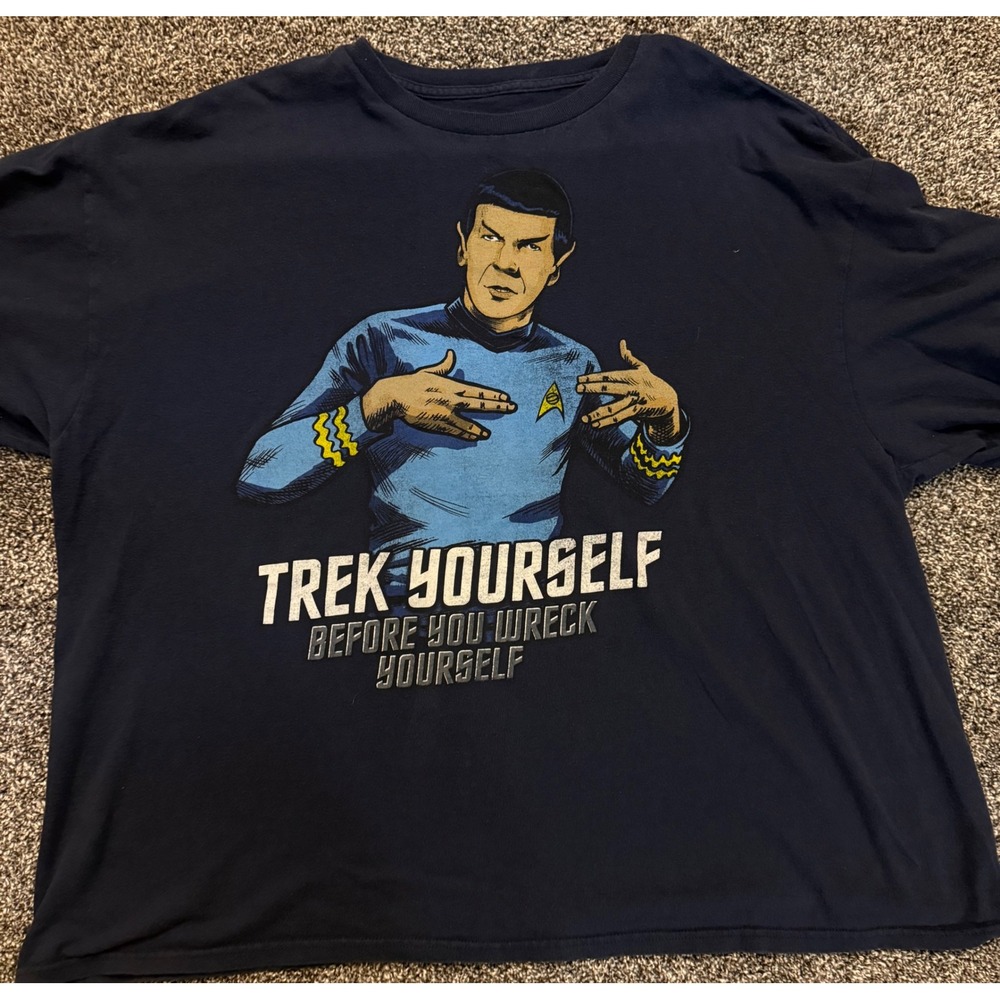 Vintage Star Trek Spock Trek Yourself Before You Wreck Yourself Navy T-Shirt 3XL
